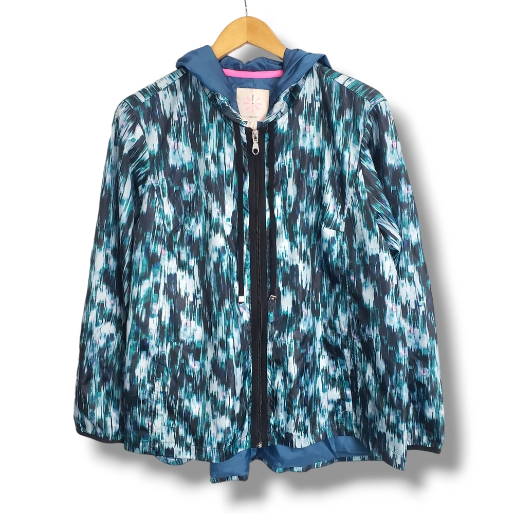 Isaac Mizrahi Live Blue Abstract Patterned Athletic Windbreaker Large